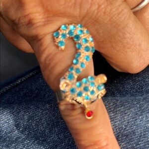 New Gold and Blue Crystal Fox Ring